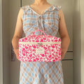 Rose Red Large Quilted Floral Makeup Bag Cute Soft Coquette Aesthetic Cosmetic Bag Cotton Travel Toiletry Bag for Women