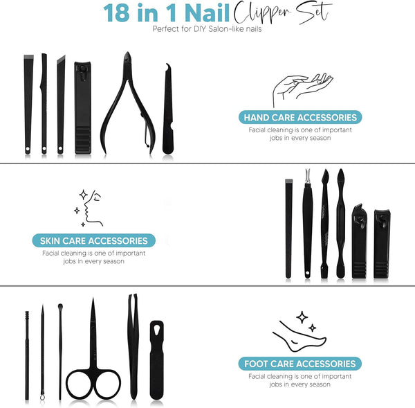 Utopia Care - Manicure Kit for Women and Men, Manicure Set with Nail Clippers or Nail Kit Includes Fingernail & Toenail Clippers,18-Pcs Pedicure