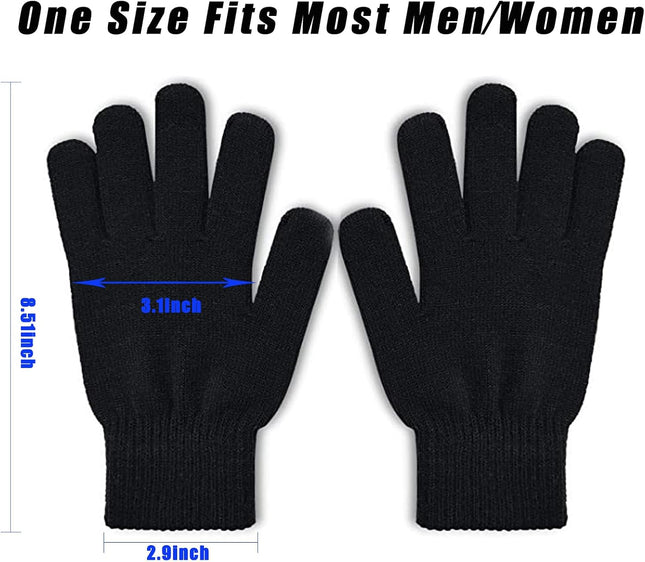 3 Pairs Winter Magic Gloves Adults Warm Stretchy Unisex Black Gloves One Size Fits Most Men Women Teens Magic Knit Glove