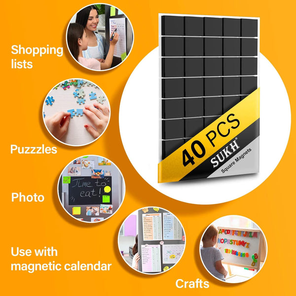 Sukh Square Magnets Magnetic Tape-Strip - 40 PCS Magnet Sheets Magnets with Adhesive Backing Magnet on One Side Self Adhesive on the Other Side