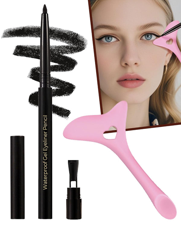 Black Eyeliner Pencil Retractable Gel Eyeliner Pencil Built in Sharpener Waterproof Smudge Proof Waterline Eye Liner Pencil Smooth Creamy Texture