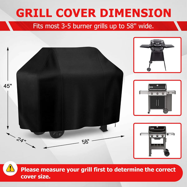 Grill Cover 58 Inch, Icover Waterproof BBQ Gas Grill Cover, Polyester Easy On/Off, Dustproof Fade Resistant for Weber Char-Broil Nexgrill and More