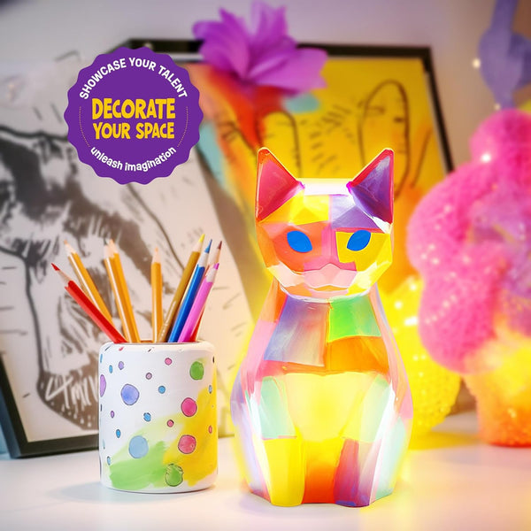 Paint Your Own Cat Lamp Kit, Arts and Crafts for Kids Ages 8-12, Art Supplies Painting kit for Kids 6-12, Cat Night Light Toys Girls Boy Birthday