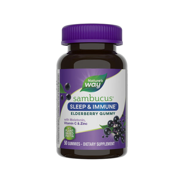 NatureâS Way Sambucus Sleep + Immune* Elderberry Gummies, Sleep and Immune Support*, with Melatonin, Vitamin C, L-Theanine, Zinc, 50 Gummies