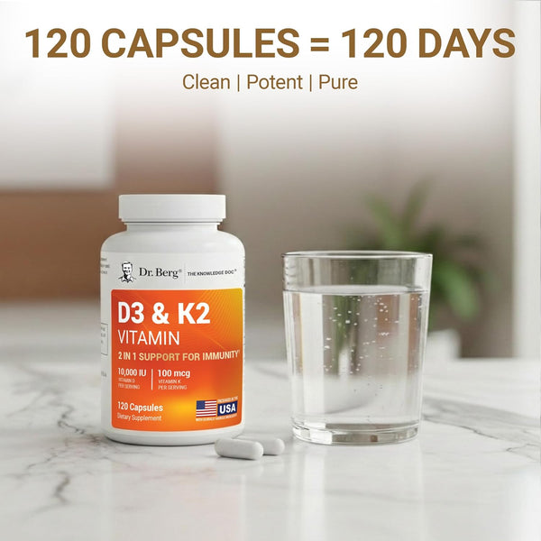 Dr. Berg Vitamin D3 K2 W/Mct Powder - Includes 10,000 IU of Vitamin D3, 100 Mcg MK7 Vitamin K2, Purified Bile Salts, Zinc & Magnesium for Ultimate