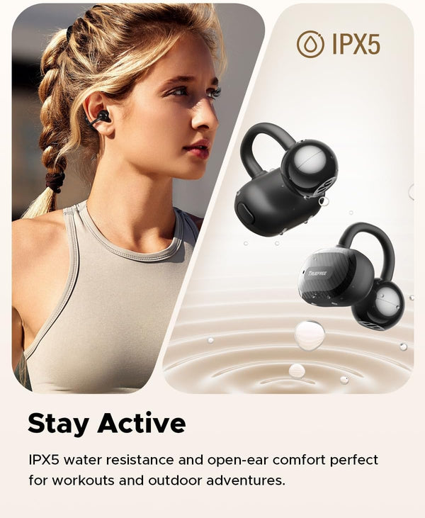 Truefree C10 Open-Ear Earbuds, Clip-On Wireless Headphones, Bluetooth 5.4, 12Mm Driver with Spatial Sound, 28H Playtime, IPX5 Water-Resistant,