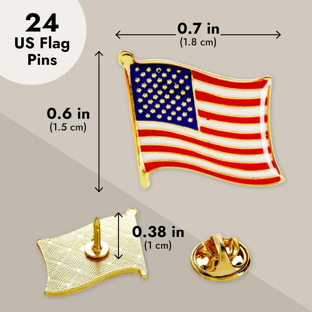 Juvale 24 Pack USA American Flag Lapel Pins, Patriotic US Flag Pins for July 4Th, National Day, Celebrations & Decorations (0.7 X 0.38 X 0.6 Inches)