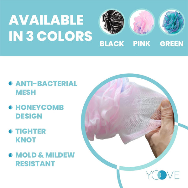 Yoove Loofah Back Scrubber W/Bamboo Charcoal Fiber Infused Bath Sponge, Wooden Handle, Luffa Pouf, Sponge Stick & Hanging Hook for Men & Women,
