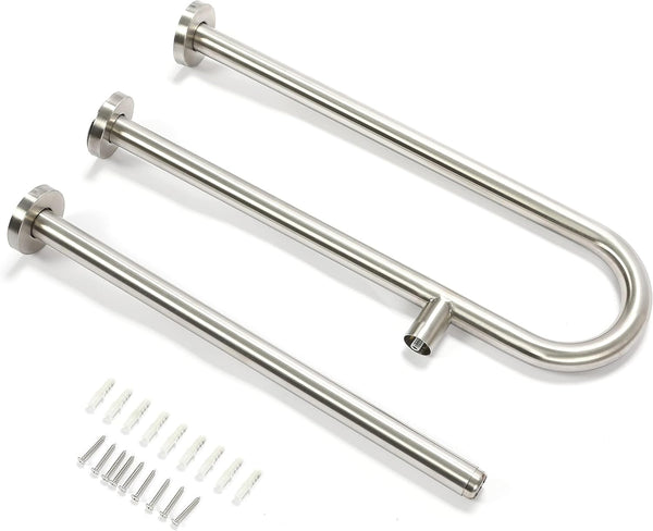 HECASA 24 Inch Handicap Grab Bars Rails 304 Stainless Steel Toilet Handrail Bathroom Safety Bar Wall Mount Floor Support Assist Bar for Disabled