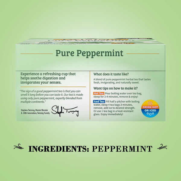 Twinings Pure Peppermint Tea - Naturally Caffeine Free, Refreshing Mint Herbal Tea Bags Individually Wrapped, 50 Count