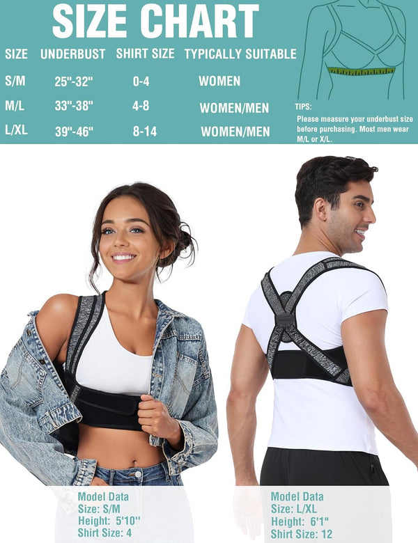 Posture Corrector for Women Men,Bi-Straps Back Straightener - Bamboo Fiber Back Brace Posture Corrector - Instant Upper Back Pain Relief
