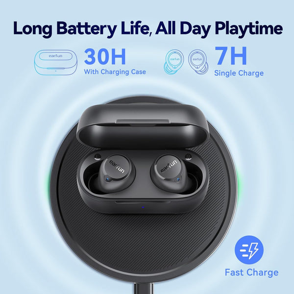 Earfun Free 2S Wireless Earbuds, [Upgraded Version] Bluetooth Earbuds with Deep Bass, 4 Mics for Clear Call, Customizable EQ App, IPX7 Waterproof