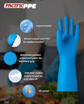 PACIFIC PPE 2 Pairs Reusable Dishwashing Cleaning Gloves, Household, Kitchen, Cotton Liner, Blue, Small