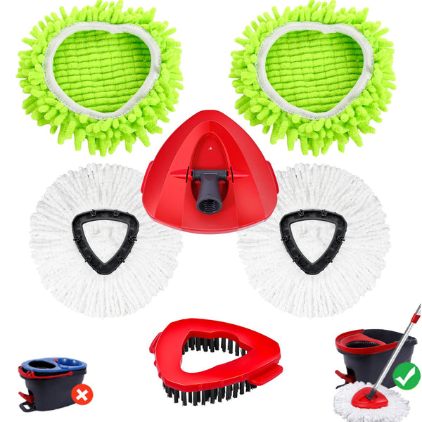 Wa.Ie Jiemimicrofiber Spin Mop Refills Head Compatible for Easywring 1-Tank System,1 Mop Scrub Brush + 1 Mop Base + 4 Pack Cleaning Floor Mop Head