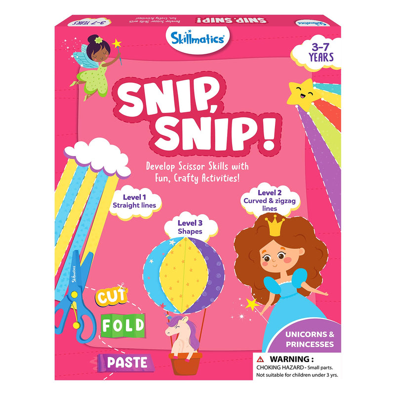 Skillmatics Scissor Skills Activity Book - Snip Snip Unicorns & Princesses, 25 Fun Cutting & Creative Activities for Preschoolers, 2 Child-Safe