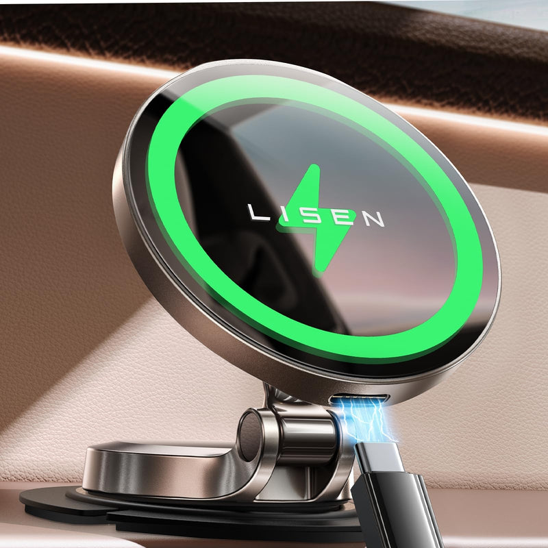 LISEN for Magsafe Car Mount Charger, 15W Fast Charging Magnetic Wireless Car Charger [Mini & Metal], 2025 Ultra Magnetic Car Phone Holder