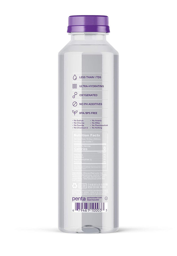 Penta Ultra-Purified Water, Oxygen Infused Natural Ph Hydration, Solar-Powered 13 Step Purification Process,16.9 Fl Oz (Pack of 24)