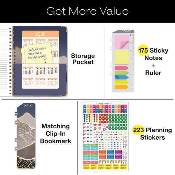 HARDCOVER 2025 Planner, 5.5"X8": 14 Months (November 2024 - December 2025), Daily Weekly Monthly Planner, Yearly Agenda, Bookmark, Pocket Folder