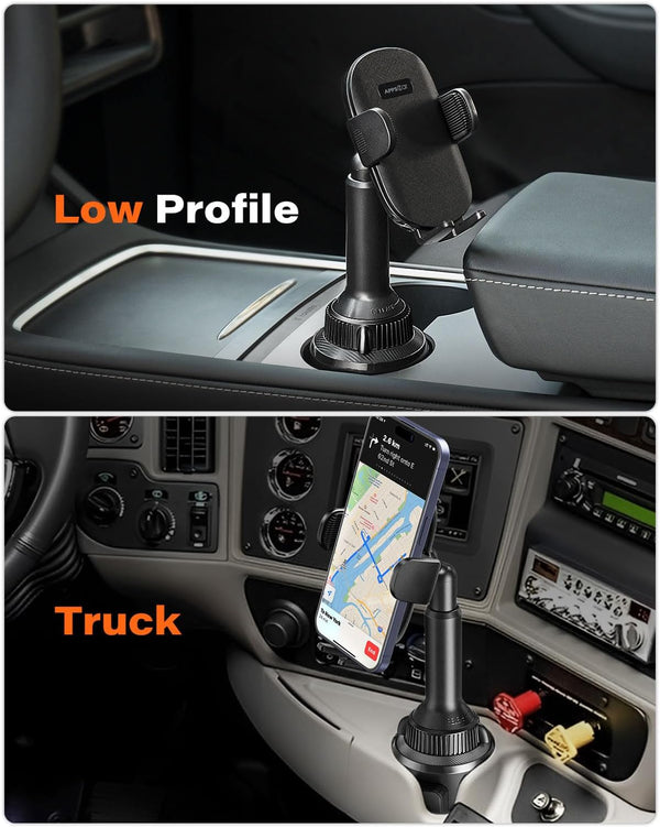 Apps2Car Universal Car Cup Phone Holder | Quick Extension Long Arm | 360Â° Swivel | Adjustable for Iphone, Samsung, Google, and All Smartphones |