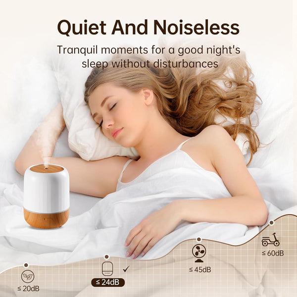 Yogin Essential Oil Diffuser for Bedroom, Quiet,Small Aromatherapy Diffuser,7 LED Color Options, and a Safety Auto-Off Timer