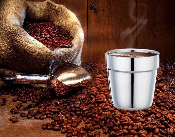 Teamfar Coffee Cup Espresso Cup Mug Set of 4, Double Wall Stainless Steel Tea Cups, Reusable & Stackable, Mirror Finish & Dishwasher Safe - 6 Ounce