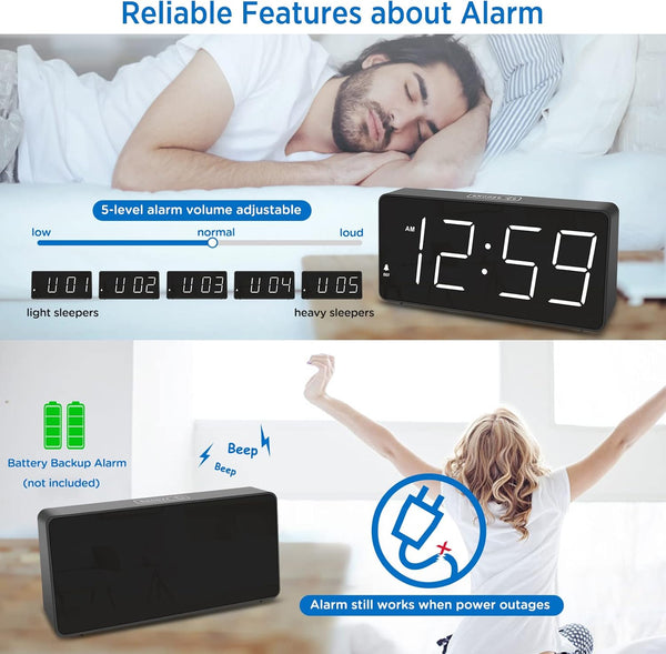 Peakeep Digital Alarm Clock for Bedroom Bedside, Loud Alarm Clock for Heavy Sleepers, Large Big LED Numbers for Seniors, Battery Backup Plug in
