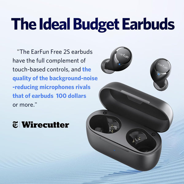 Earfun Free 2S Wireless Earbuds, [Upgraded Version] Bluetooth Earbuds with Deep Bass, 4 Mics for Clear Call, Customizable EQ App, IPX7 Waterproof