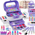 Hollyhi 58 Pcs Kids Makeup Kit for Girl, Princess Toys Real Washable Cosmetic Set with Mirror, Kids Makeup Sets for Girls, Play Make up Birthday