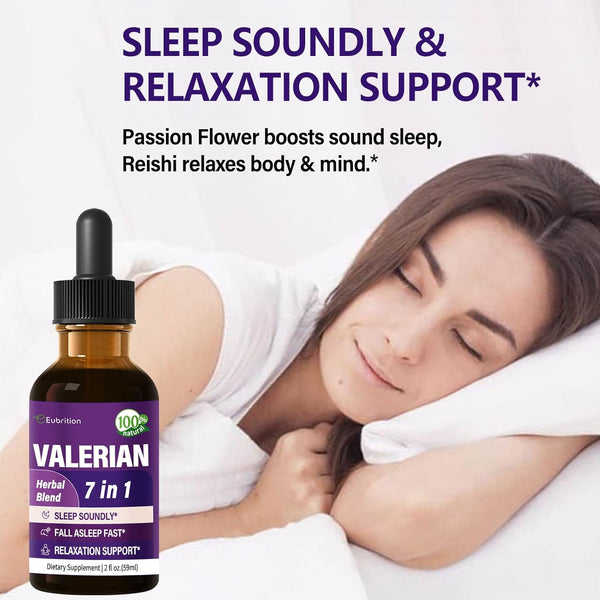 Valerian Root Sleep Support Drops, Passion Flower, Chamomile, Lavender, Soursop Leaves, & Hibiscus Herb Extract Supplement Tincture for Sleep
