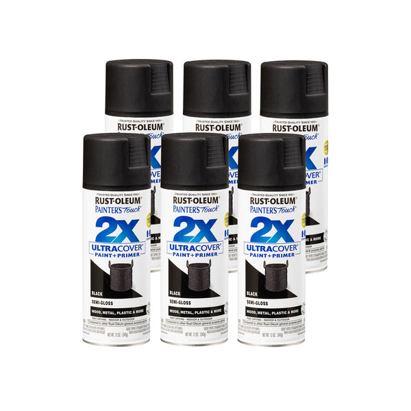 Rust-Oleum 249061-6PK Painter'S Touch 2X Ultra Cover Spray Paint, 12 Oz, Semi-Gloss Black, 6 Pack