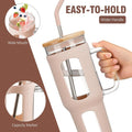 Glass Tumbler with Lid and Straw, 46 Oz Iced Coffee Cup with Handle, Glass Water Bottles with Silicone Sleeve, Glass Cup with Straws - Pearl Straw