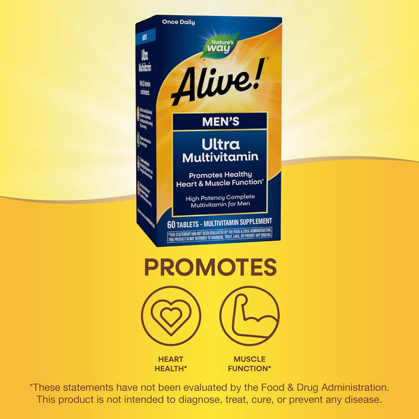 Nature'S Way Alive! Men'S Daily Ultra Multivitamin, High Potency Formula, Promotes Healthy Heart & Muscle Function*, with Methylated B12, Gluten