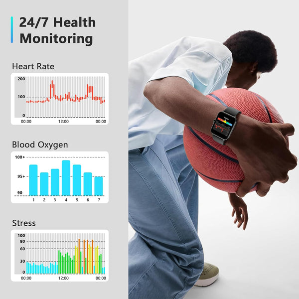 Blackview 2025 Smart Watch (Answer/Make Calls), Fitness Watch for Men and Women with Heart Rate/Spo2/Sleep Monitor/2 Straps, 100+ Sports Modes,