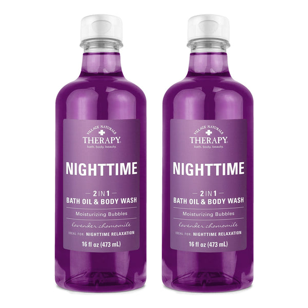 Village Naturals Therapy, Foaming Bath Oil and Body Wash, Nighttime Relief, 16 Oz, Pack of 2