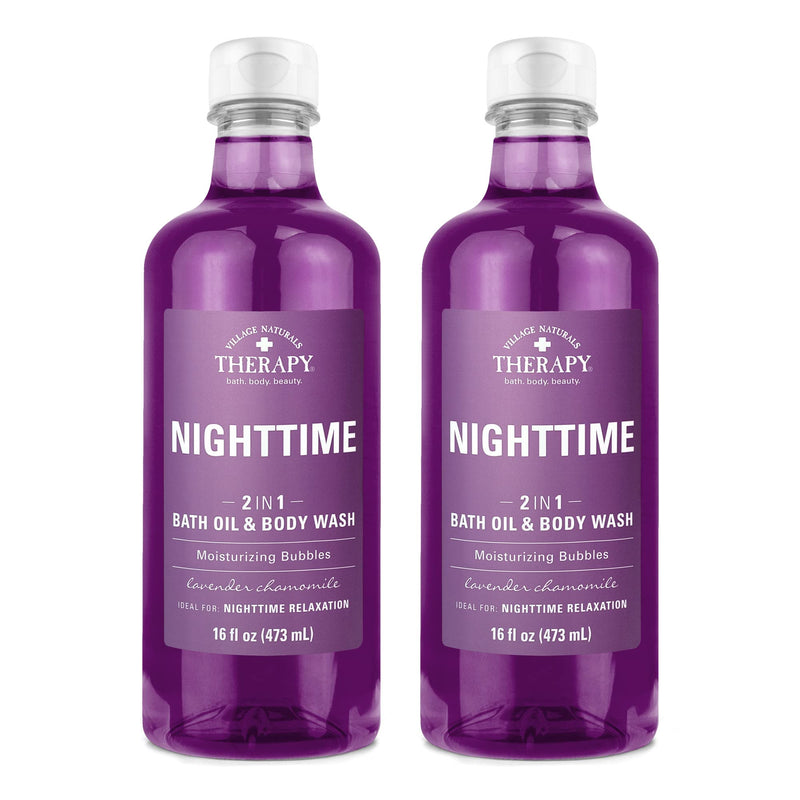 Village Naturals Therapy, Foaming Bath Oil and Body Wash, Nighttime Relief, 16 Oz, Pack of 2