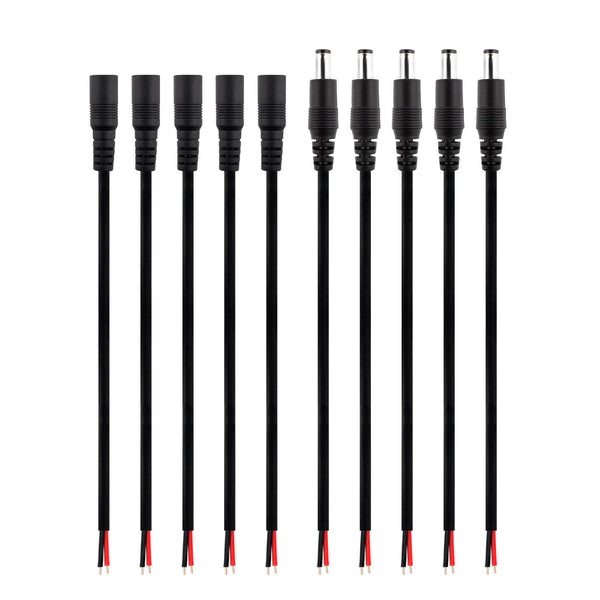 SIM&NAT DC Barrel Power Plug Pigtail Cable, 2.1Mm X 5.5Mm Male Female Barrel Jack Connector Cord with Bare Wire for Security CCTV Parking Camera