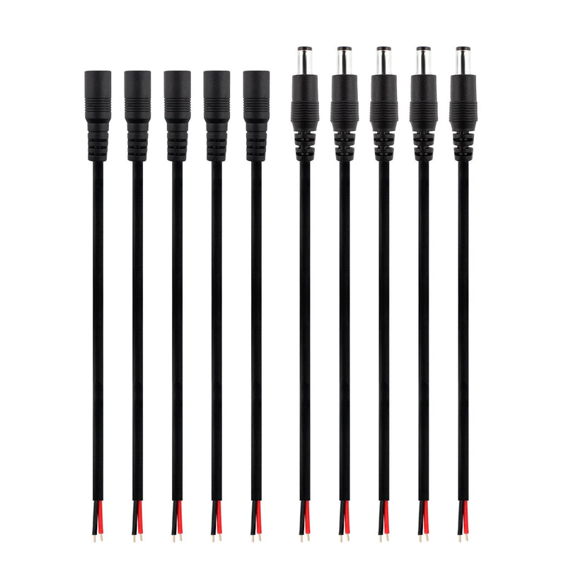 SIM&NAT DC Barrel Power Plug Pigtail Cable, 2.1Mm X 5.5Mm Male Female Barrel Jack Connector Cord with Bare Wire for Security CCTV Parking Camera