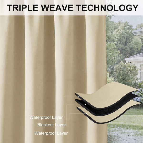 RYB HOME Outdoor Patio Curtains - Blackout Waterproof Porch Curtains & Drapes Privacy Protect Sunight Block for Pavilion Pergola Porch, 1 Panel, W