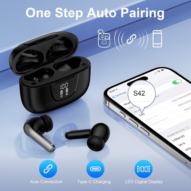 Wireless Earbuds Bluetooth 5.3 Headphones,Noise Cancelling Earbuds with Deep Bass 60H Playback Stereo Ear Buds with Mic 