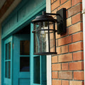Outdoor Wall Lantern, Exterior Waterproof Wall Sconce Light Fixture, Anti-Rust Black Wall Mount Lighting with Seeded Glass Shade, E26 Socket Front