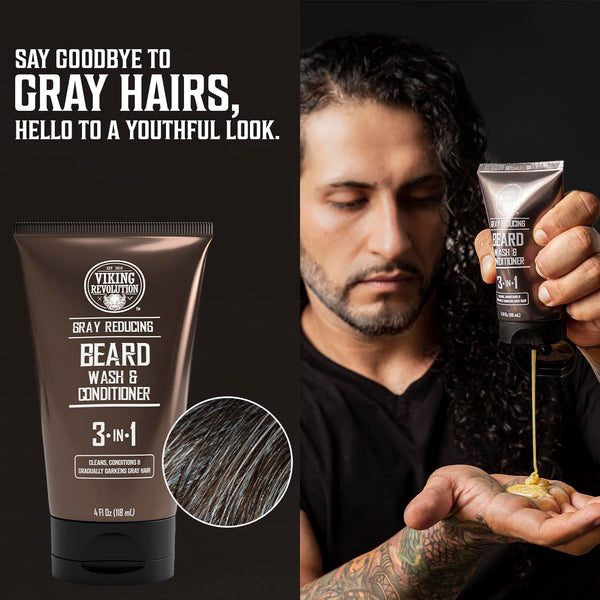Viking Revolution Men'S Beard Dye - Dark Brown, Grey Reducing Shampoo & Conditioner (4 Oz)