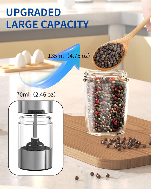 CIRCLE JOY Gravity Electric Salt and Pepper Grinder Set Automatic Salt and Pepper Grinder Set with LED Light, Battery Operated, Adjustable