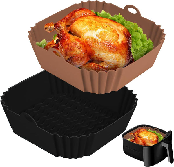 2 PCS Square Silicone Air Fryer Liners - 8 Inch Reusable Air Fryer Pot - Air Fryer Accessories - Air Fryer Inserts for 4 to 7 QT Oven Microwave