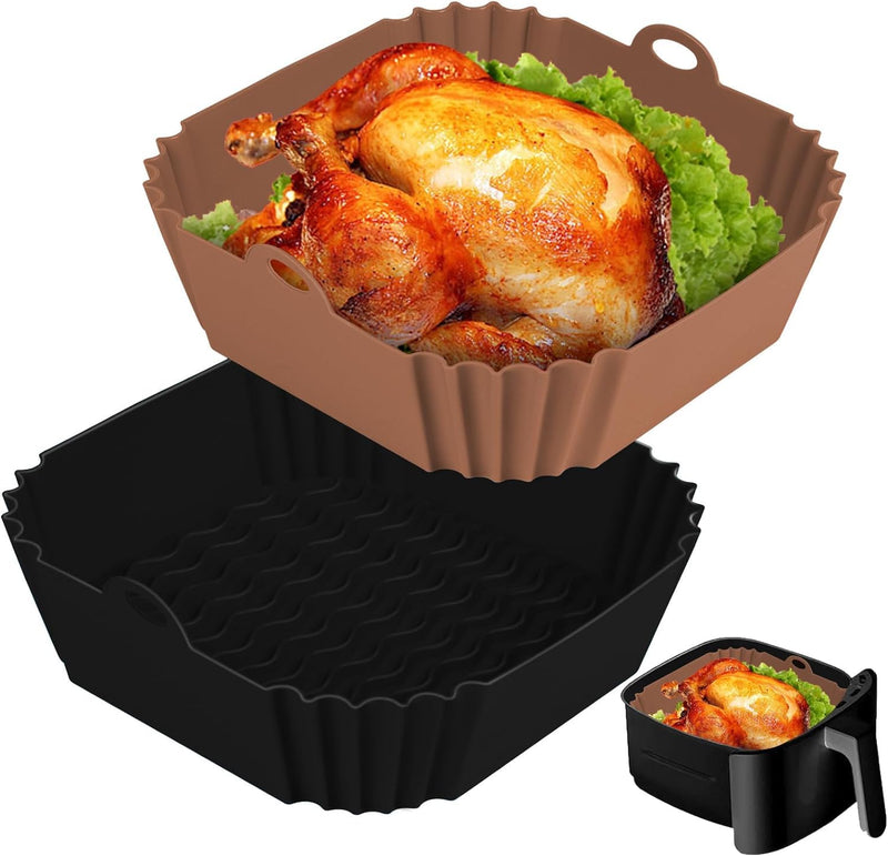 2 PCS Square Silicone Air Fryer Liners - 8 Inch Reusable Air Fryer Pot - Air Fryer Accessories - Air Fryer Inserts for 4 to 7 QT Oven Microwave