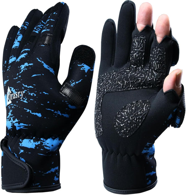 Drasry Neoprene Fishing Gloves Touchscreen 3 Cut Fingers Warm Cold Weather Suitable for Men and Women Ice Fishing Fly Fishing Photography