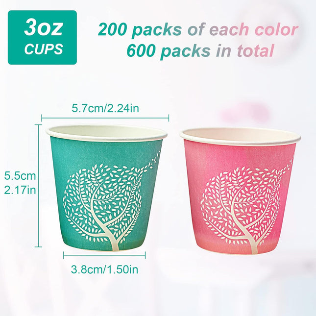 LITOPAK 600 Pack 3 oz Disposable Bathroom Cups, Colorful Small Disposable Paper Cups for Parties, Picnics, Barbecues, Tr