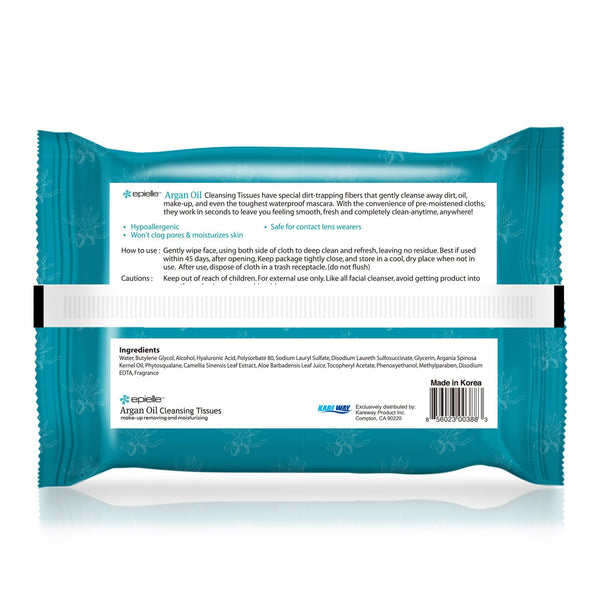 Epielle Argan Oil Makeup Remover Cleansing Wipes Tissue | Gentle for All Skin Types | Daily Facial Cleansing Towelettes | Removes Dirt, Oil,