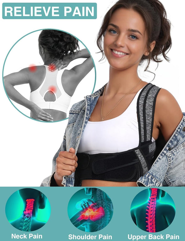 Posture Corrector for Women Men,Bi-Straps Back Straightener - Bamboo Fiber Back Brace Posture Corrector - Instant Upper Back Pain Relief