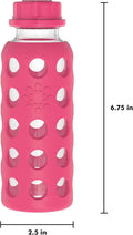 Lifefactory 9-Ounce Bpa-Free Glass Water Bottle with Flat Cap and Silicone Sleeve, Raspberry