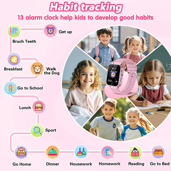 Smart Watch for Kids Girl Gift Ages 3-12, 2 Screen Protector, 26 Puzzle Games, HD Camera Video Music Player Touchscreen Pedometer, Educationtal